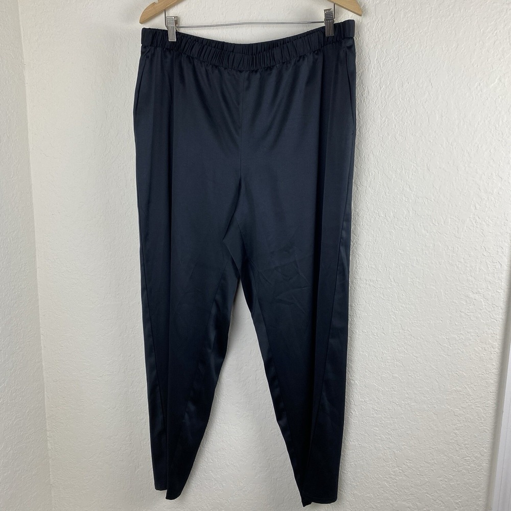 EILEEN FISHER Pants 1x Satin Straight leg Trouser Pull On Capsule quiet luxury